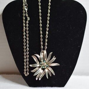 Vintage 60's Unique Silver Tone Flower Chrystals/Beads Link Chain 38in Necklace